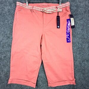 Gloria Vanderbilt Lillian Skimmer Capri Pants Women's 14 Coral Pink Belted Waist